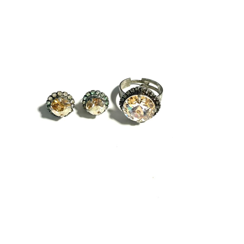 Sabika matching ring and earrings - tan/brow